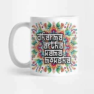 Dharma artha kama moksha Mandala: Colorful Harmony in Red, Green, Blue, Yellow, Orange, Purple, Pink Mug